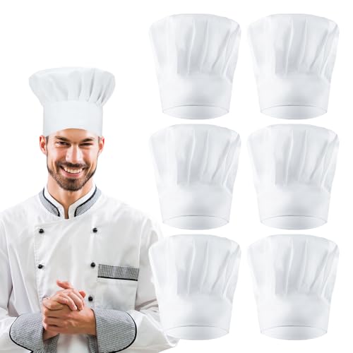 6 Piezas Gorro Cocinero, Gorro Cocina Unisex Ajustables, Gorro de Cocina, Gorro Chef de Algodón para Hombre y Mujer, Gorros de Chef para Cocina, Hotel, Restaurant