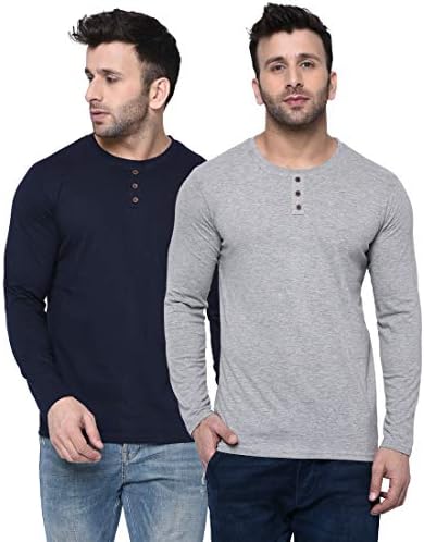 London Hills Men’s Cotton Blend Round Neck Full Sleeve T-Shirt Combo | Regular Fit | Pack of 2