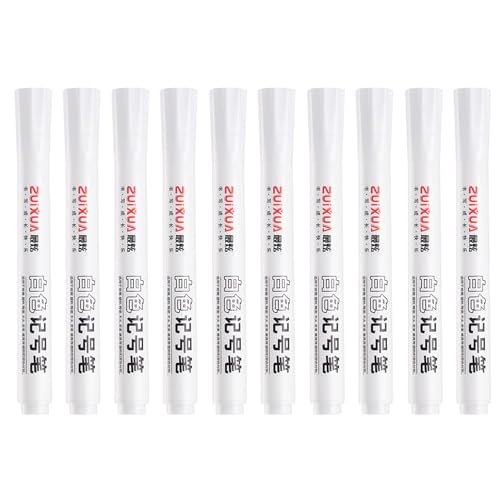 Image of White Permanent Marker Pens Set Oily based Work on tire /plastic /metal /paper /glass /cloth surface Waterproof School supplies Stationery Art brush pen Pack of (5)