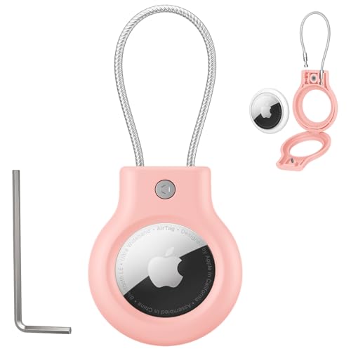 Apple AirTag Cover Secure Holder con Cavo Metallico Custodia Protettiva Portachiavi Accessorio per Chiavi Bagagli Animali Domestici Case durevole con Blocco Chiave Allen Sistema