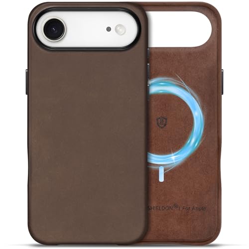 SHIELDON Skóra Crazy Horse Etui do iPhone Air 6,5 cala 5G 2025, Magnetyczne Ladowanie Bezprzewodowe, Smukłe Dopasowanie, Metalowe Przyciski, Antypoślizgowe, Wstrząsy Etui – Ciemnobrązowy
