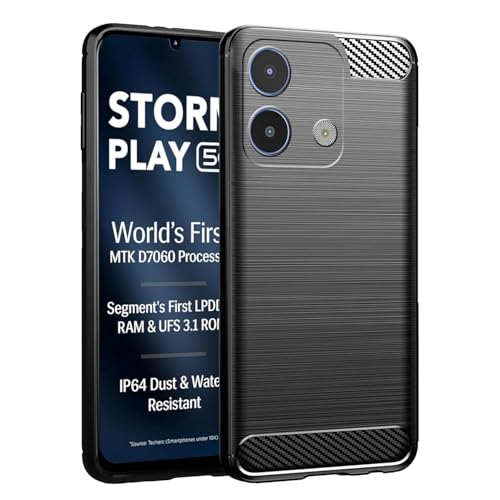 COVERBLACK Silicon Matte Carbon Fibre Matte Finish Brushes Case Back Cover Compatible for Lava Storm Play 5G (2025) - Black