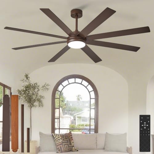Image of Depuley 66" Ceiling Fans with Lights: Large Indoor/Outdoor Ceiling Fan for Patios Living Room - 8 Blades Brown Dimmable Ceiling Fans with Remote Control Timer Reversible Quiet DC Motor 6 Speeds