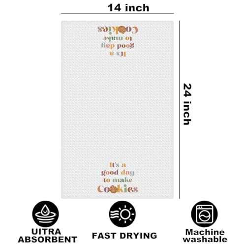 Image of Baking Gifts Kitchen Towels 24x14 Inch, Gifts for Bakers Cookie Lovers Cooks Reusable Dish Towels for Kitchen Baking Decor, Waffle Weave Absorbent Hand Towel, It's a Good Day to Make Cookies