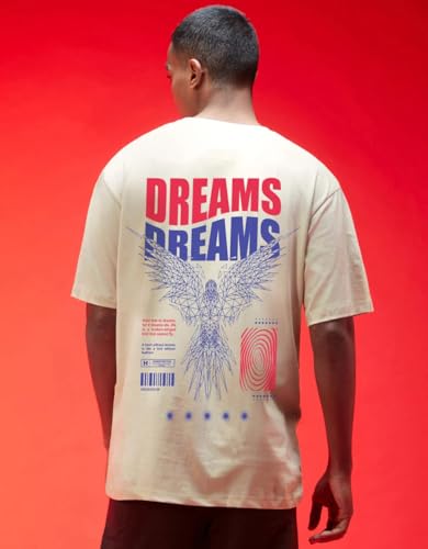 Image of Veirdo Cotton Drop Shoulder Round Neck Oversized Baggy Fit Front & Back Graphic Printed Half Sleeve T-Shirt Men (Available in from S to 2XL)