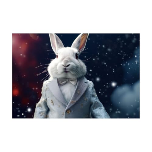 Lapin Blanc Décoration Murale Vintage 70x100cm Toile Costume Argent Paillettes Ciel Étoilé