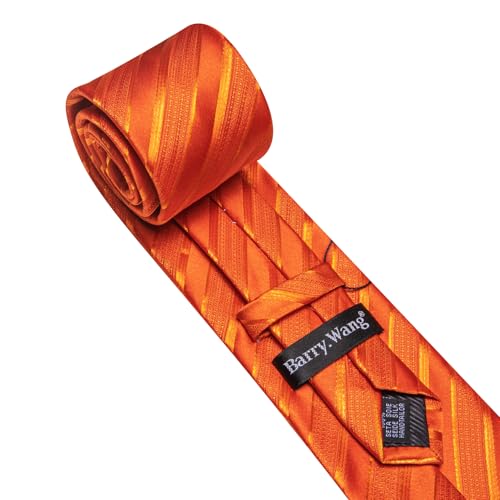 Image of Barry.Wang Tie Sets for Men Silk Stripe Necktie Woven Checkered Handkerchief Cufflinks Formal Business Wedding