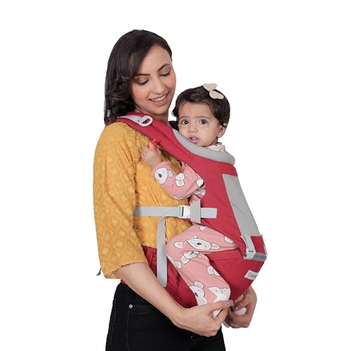 Image of Baby Carrier with Hip Seat, Ergonomic 4 in 1 Carrier Positions, Newborn to Toddler Adjustable Baby Carrier for 4-36 Months, Comfortable Padded Straps, Supports Up to 15 kg (Red)
