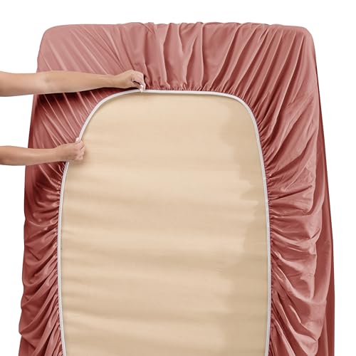 Image of Nestl Full Size Sheet Set, 4 Piece Extra Deep Pocket (18-24 inches), Microfiber, Hotel Luxury, Soft, Breathable, Wrinkle-Free, Easy to Care, Pink Clay