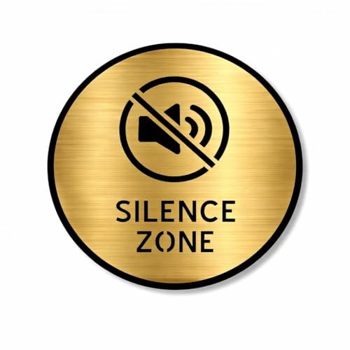 Image of Premium Brush Gold Finish Acrylic Silence Zone Door Sign Easy to Mount Self-Adhesive Tape 5.8 Inch Signage for Office Corporate Hospital Business