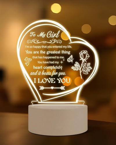 Image of Valentine's Gift for Girlfriend, Wife - Special Acrylic Night Light Bedside Lamp for Birthday, Anniversary - Presents for Fiance
