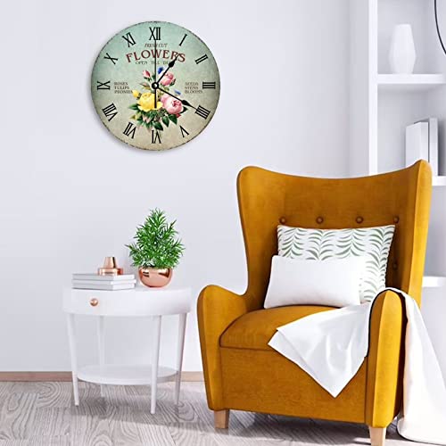 Horloge murale en bois sans bruit mécanisme silencieux déco fleurie pour bien dormir