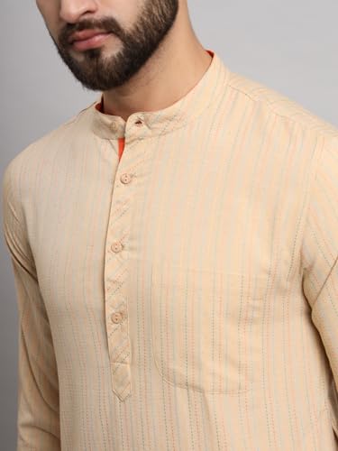 Image of LATEST CHIKAN Men's Cotton Regular Striped Knee Lenght Kurta Full Sleeves - Casual Ethnic Wear