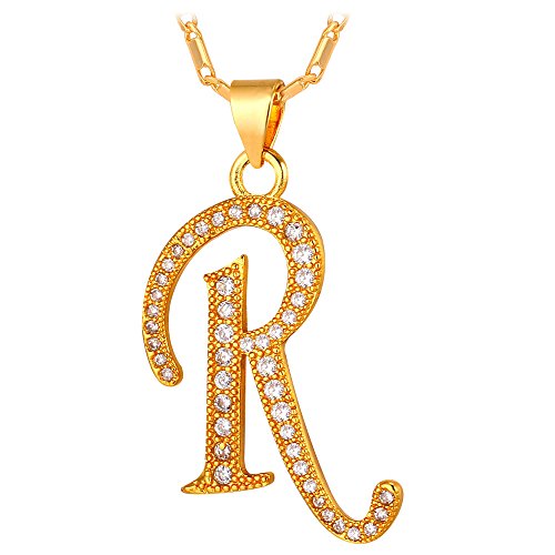 U7 Initial Necklace for Women, Gold/Platinum Plated CZ Crystal Letter A-Z Pendant Necklace, Shiny 20 Inch Name Chain Dainty Personalized Jewelry for M