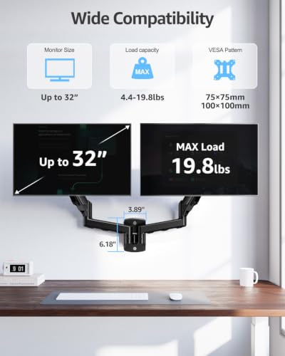 Image of MOUNTUP Dual Monitor Wall Mount for 2 Max 32 Inch Computer Screen, Fully Adjustable Double Monitor Arm, Wall Mounted Monitor Holder Support 4.4-19.8lbs Display, VESA Bracket 75x75, 100x100