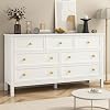 White Dresser for Bedroom with 7 Drawers 55 Large Wood Dresser with Gold Handles Modern Wide Chest of Storage Drawers for Hallway Living Room