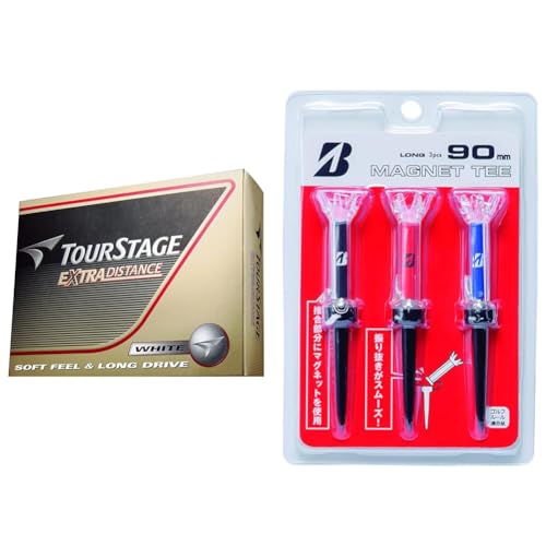 【セット買い】BRIDGESTONE(ブリヂストン) ゴルフボール TOURSTAGE エクストラディスタンス 1ダース(12個入り) ホワイト TEWX + ゴルフ マグネットティー 90mm GAGMGTL 2023年モデル