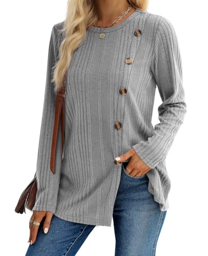 Image of XIEERDUO Long Sleeve Tops for Women Tunics Buttons Front Slit