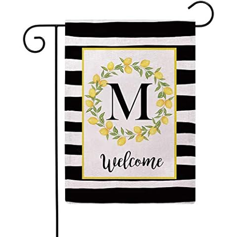 ULOVE LOVE YOURSELF Welcome Farmhouse Decorative Garden Flags with Letter M/Lemons Wreath Double Sided House Yard Patio Outdoor Garden Flags Small Garden Flag 12.5×18 Inch (M) Cover