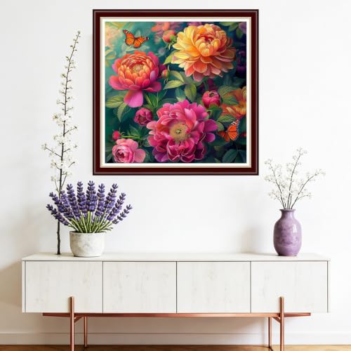 Image of Fanxvivy Stamped Cross Stitch Kits for Beginners Full Range of Cross Stitching Preprinted Embroidery Kits for Adults, 11CT Embroidery Pattern Needlepoint Kits-Colorful Flowers 18x18 inchs