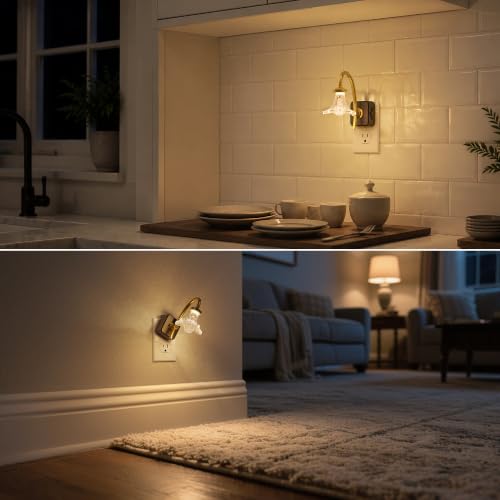 Image of Night Lights Plug into Wall,Dusk to Dawn Dimmable Glass Flower LED,[2 Pack]