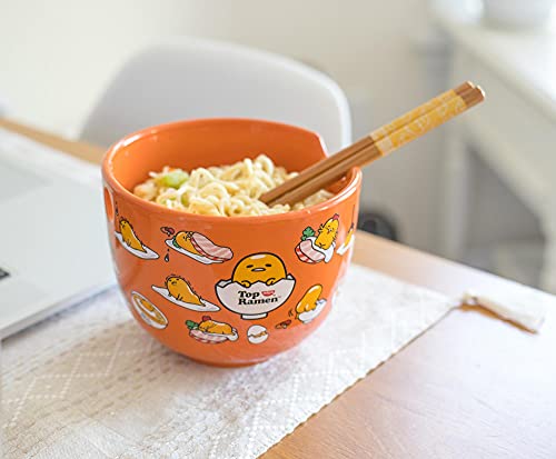 Gudetama Japanese Ceramic Dinnerware Set | Includes 20-Ounce Ramen Bowl And Wooden Chopsticks | Asian Food Dish Set For Home Kitchen | Kawaii Anime Gifts, Official Sanrio Lazy Egg Collectible #TOP4