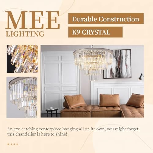image for MEELIGHTING 9 Lights Crystal Modern Nickel Chandeliers Pendant Ceiling