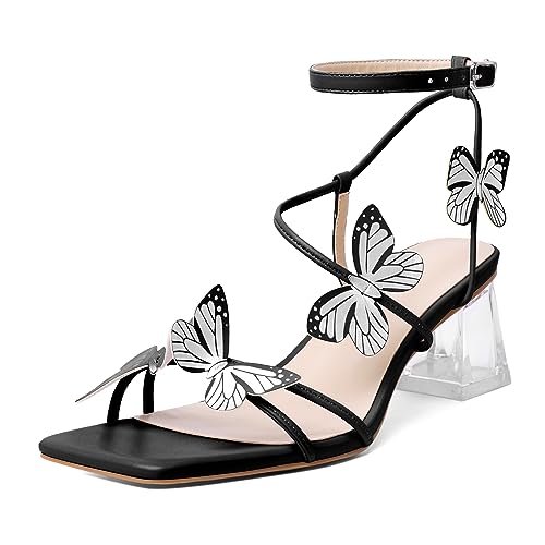 Image of Zamikoo Women's Heeled Sandals Square Open Toe Ankle Strap Block Heels Strappy Clear Heels Chunky Low Heels