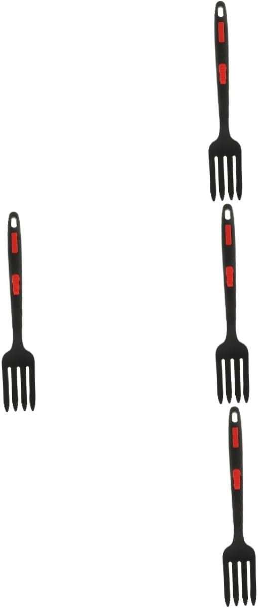 OUNONA 4pcs Ergonomic Silicone Fork Wear-resistant Kitchen Utensil for Spaghetti Salads Safe for Daily Cooking for Home Restaurants Hotels Deep Black