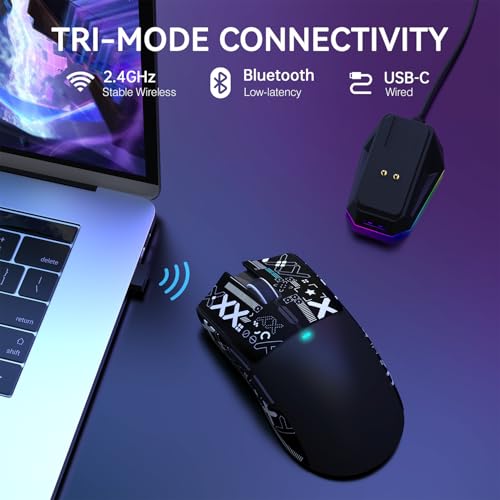 ATTACK SHARK Mouse para jogos X11 leve sem fio com base de carregamento RGB, Tri-Mode-2.4G/USB-C com