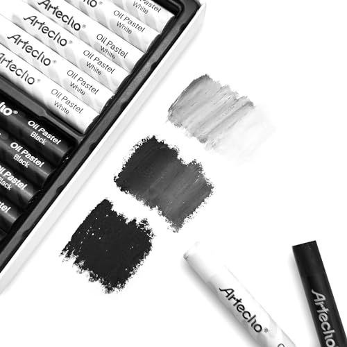 Image of Artecho Oil Pastels Set of 12 PCS, 6 White and 6 Black (10 x 70 mm) | Crayons for Art Painting, Drawing, Blending