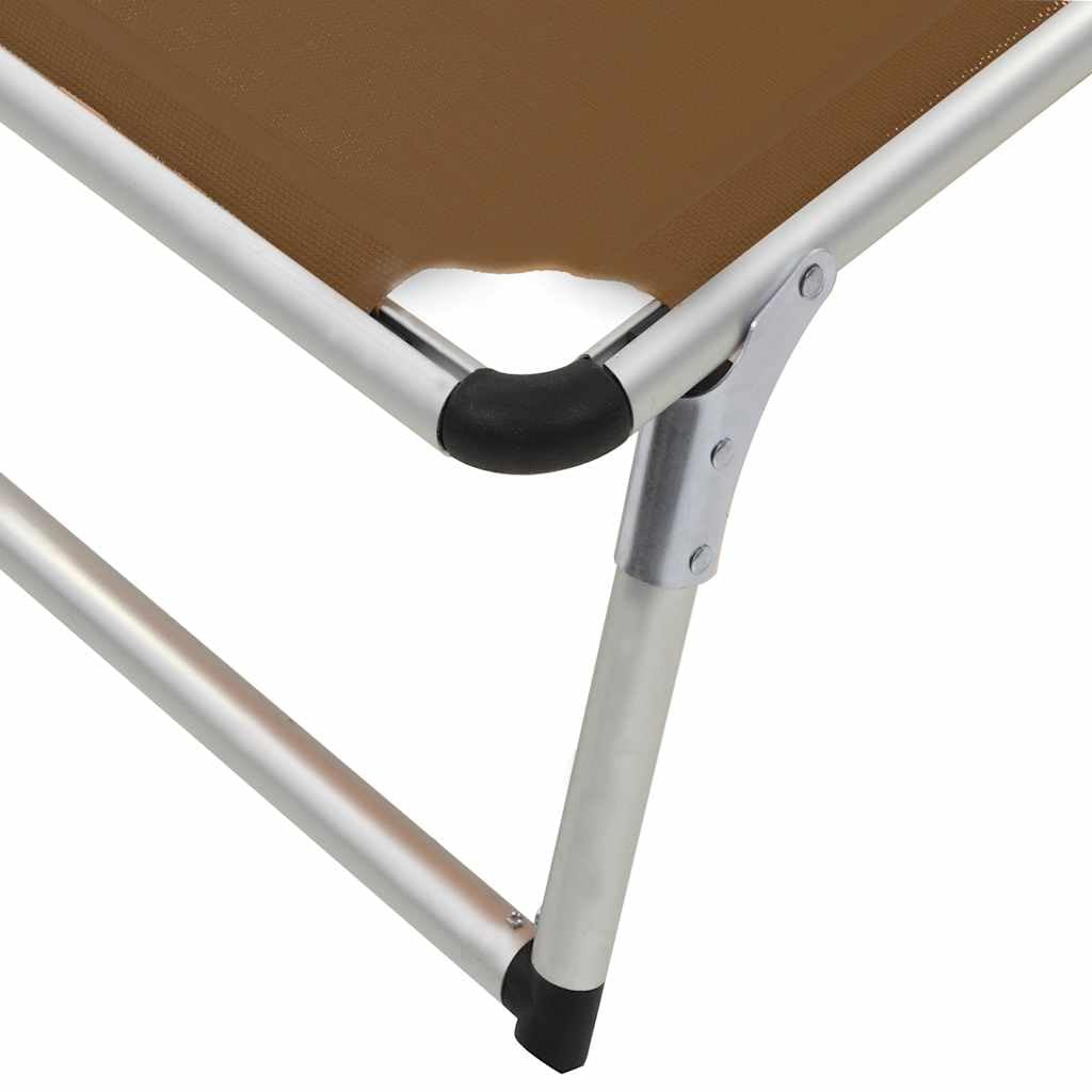 Leżak składany z ochroną przed słońcem, aluminium i tekstylen brązowy, 186 x 58 x 25,5 cm, leżak ogrodowy, leżanka na basen, na balkon, taras, do wellness i wypoczynku na urlopie