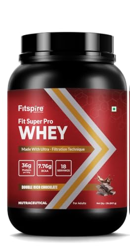 Image of Fitspire Fit Super Pro Whey Protein Powder with Shaker Combo, Double Rich Chocolate | Whey Isolate & Concentrate Blend | 36g Protein per 100g | Enzymes, Probiotics & Prebiotics | Supports Muscle Growth & Recovery | No Added Sugar