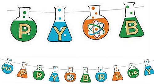 YiiiGoood Science Theme Happy Birthday Paper Banner For Kids Birthday Party