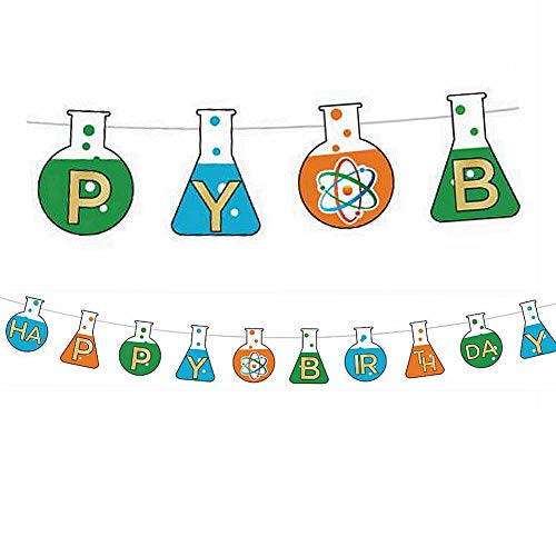 YiiiGoood Science Theme Happy Birthday Paper Banner for Kids Birthday Party