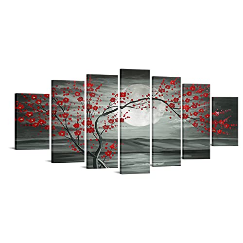 Red Plum Tree 7 Panel Canvas Art