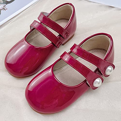Children Pearl Leather Shoes Fashion Single Shoes with Soft Soles Black Small Leather Shoes Mary Jane Girl Shoes (Red, 5-5.5 Years Little Child)2
