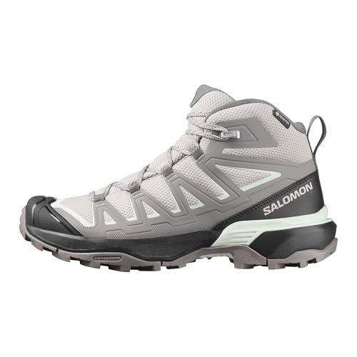 Image of Salomon Women’s X Ultra Flare Mid Gore-Tex Hiking Shoe, Waterproof Shoes with Support & Stability for Rugged Trails & Multi-Day Hikes - Paloma/Cloudburst/Clearly Aqua - 9 Medium