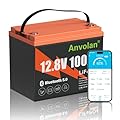 Anvolan 12V 100Ah LiFePO4 Lithium Battery with Bluetooth,BCI Group 24 Rechargeable Lithium Battery,Deep Cycles,100A BMS,Low Temp Protection,Maintenance-Free,for RV, UPS, Solar System,Trolling Motor