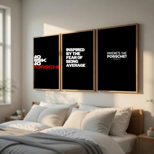 Image of DAKSHESTRY ARTWORKS Motivational Wall Art Set of 3 Frames | Luxury Car Quote Posters | Modern Black Framed Wall Decor for Living Room, Bedroom & Office | HD Printed Inspirational Artwork, 10 x 13 Inches