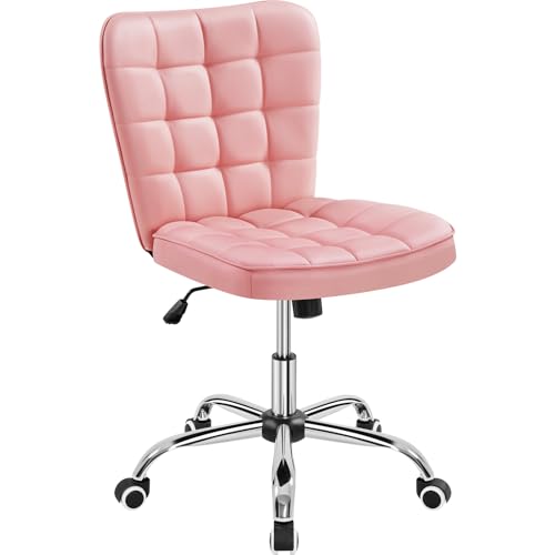 Yaheetech Chaise de Bureau à roulettes Chaise d'Ordinateur en Similicuir avec Assise Réglable et Siège Dossier Rembourrés 84 cm de Hauteur Rose