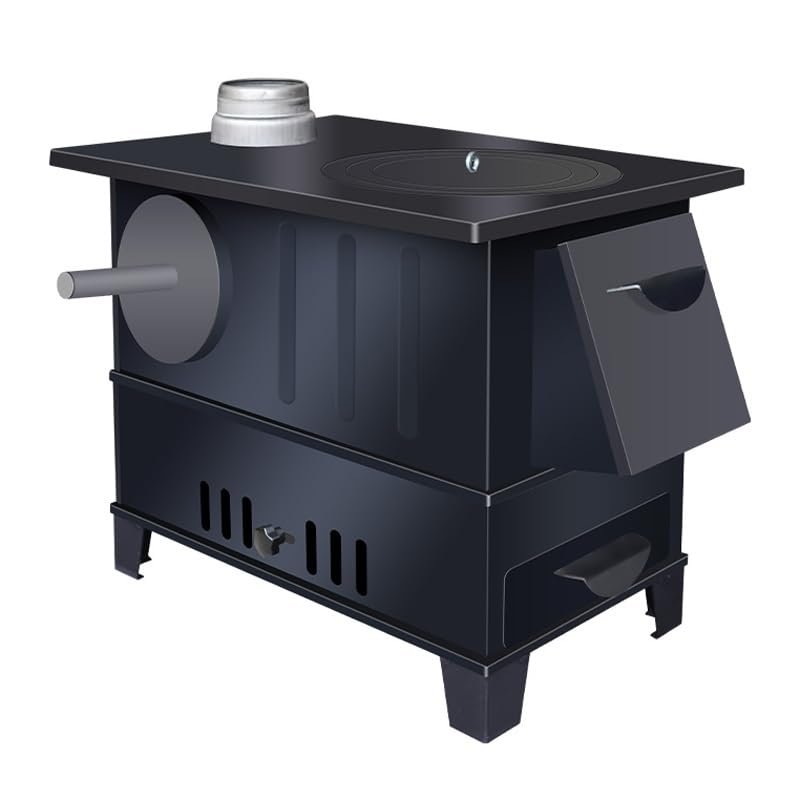Cocina de Leña con Horno y Chimeneas Gran Disipación de Calor, Cocina Economica de Leña Multiusos para Calentar, Cocinar y Abastecer de Agua, Soldadura Integral Sin Fugas de Humo(60 * 40 * 46cm)
