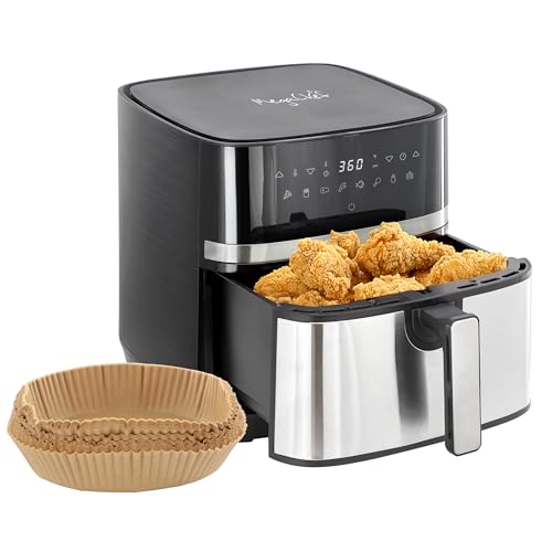 MegaChef 8.5 Quart Bundle Electric Air Fryer in Black and