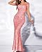 Madam Uniq Formal Dress Sequin Fishtail Sleeveless 1920s Gatsby Cocktail Prom Elegant Maxi Evening Gowns for Women (Pink,L)