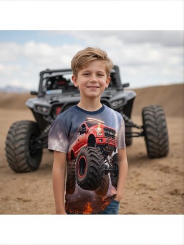 Image of Boys 4th of July Shirt American Flag Tshirt for Kids USA Flag Outfits Toddler Patriotic Tee Monster Truck Top T-Shirt 3-10T