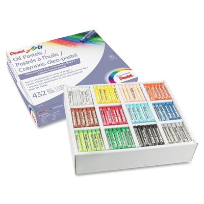 Pentel Oil Pastel Set with Carrying Case,12-Color Set, Assorted, 432/Pack