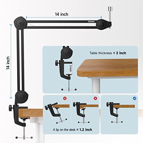 Iqlqpq Microphone Boom Arm, Heavy Duty Boom Arm Mic Stand Suspension Scissor Mic Arm Desk Mount With Upgraded Mic Clip Max Clamping Range 60Mm For Blue Yeti Snowball,Shure,Hyperx Quadcast & Other Mic #TOP6