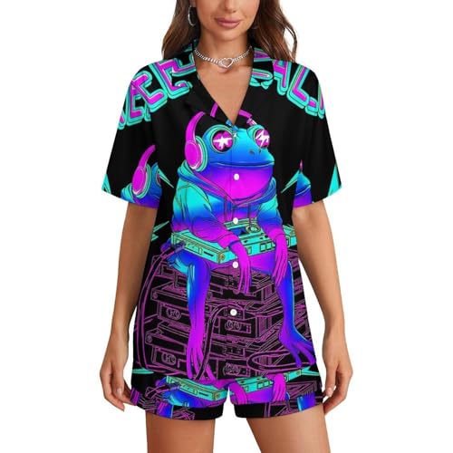 Women Girls Cotton Pajamas, Short Sleeve Top and Pants