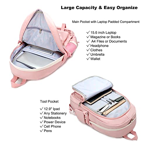 Hidds Laptop Backpacks 15.6 Inch School Bag College Backpack Anti Theft Travel Daypack Large Bookbags For Teens Girls Women Students (Pink) #TOP2