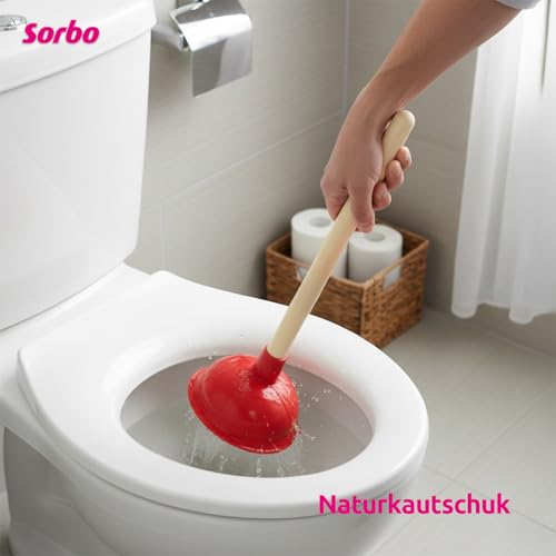 Sorbo Saugglocke – Kopf aus Naturkautschuk 140mm, Starke Saugkraft für WC und Spüle, entfernt Verstopfungen und beugt unangenehmen Gerüchen vor